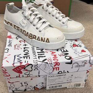 Dolce & Gabbana White and Gold Sneakers